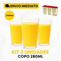 Kit 3 Potes de Vidro Transparente 280ml Bebidas Quentes e Frias Long Drink