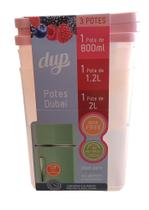 Kit 3 Potes Dubai 800ml, 1,2L, 2L Organizador Reforçado Geladeira Freezer Rosa - Dup
