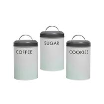 Kit 3 Potes em Metal Porta Mantimento p/ Café Açúcar Cookies Kit 3 Potes em Metal Porta Mantimento p/ Café Açúcar Cookies