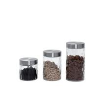 Kit 3 Potes em Vidro Com Tampa - Inox