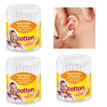 Kit 3 Potes Hastes Flexíveis de Segurança Cotton Line Kit 135 Unidades Safety Care Baby Cotonete Algodão Antigerme