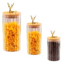 Kit 3 Potes Hermético 630,950,1200ML Tampa Bambu JOCenter