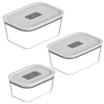 Kit 3 Potes Hermético C/ Tampa 370/725/1200ml Multiuso Marmita Microondas Alimento Cozinha Armazenamento