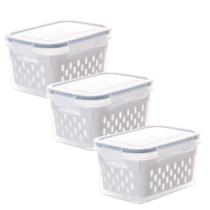 Kit 3 Potes Hermético Cesto Drenagem Frutas 800ml Plástico