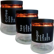 Kit 3 Potes Hermético Coffee Sugar Tea Mantimentos Em Vidro
