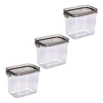 Kit 3 Potes Hermético com Travas 1,8L Plasútil Tampa Preto Vedação Empilhável Comida Prático Útil