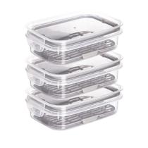 Kit 3 Potes Hermético Porta Frios Com Travas Cesto Escorredor 500ml Frutas Vegetais Alimentos