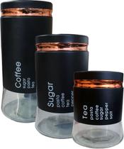 Kit 3 Potes Hermético Tea Sugar Coffee Pequeno Médio Grande