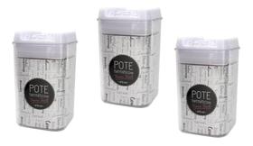 Kit: 3 Potes Hermético Trava Fácil Acrílico 470 Ml Quadrado