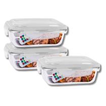 Kit 3 Potes Hermetico Vidro 1040ml Marmita Tampa 4 Travas