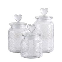 kit 3 Potes Hermético Vidro com Tampa Coração 1350ml 950ml 650ml Multiuso Condimentos