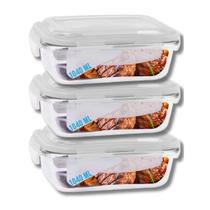 Kit 3 Potes Hermetico Vidro Liso 1040ml Grande Marmitas Frutas