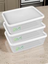 Kit 3 Potes Herméticos 1,4L Tampa Branca Vedação Marmita Conserva Alimento Tampa e Trava Freezer Geladeira Lava-Louça Kit 3 Potes Herméticos 1,4L Tampa Branca Vedação Marmita Conserva Alimento Tampa e Trava Freezer Geladeira Lava-Louça