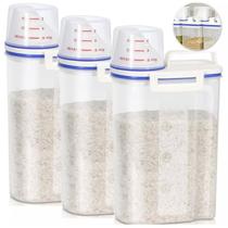 Kit 3 Potes Herméticos 2l Copo Medidor Cozinha Lavanderia Grãos Ração Kit 3 Potes Herméticos 2l Copo Medidor Cozinha Lavanderia Grãos Ração