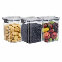Kit 3 Potes Herméticos 900ml Quadrado com Trava Organizador de Alimentos Grãos Massas Cozinha Mood Kit 3 Potes Herméticos 900ml Quadrado com Trava Organizador de Alimentos Grãos Massas Cozinha Mood