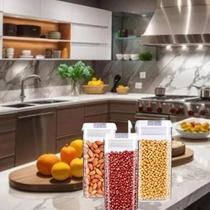 Kit 3 Potes Herméticos Acrílico Multiuso 1200ML Armazenamento Seguro Organizado Cozinha