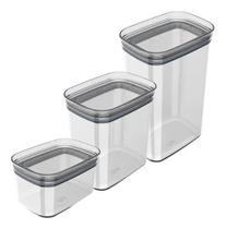 Kit 3 Potes Herméticos Block Retangulares Porta Mantimentos