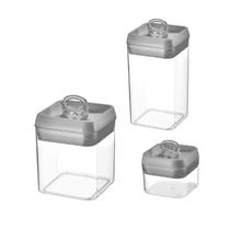 Kit 3 Potes Herméticos Cinza Frio Flip Coza Kit 3 Potes Herméticos Cinza Frio Flip Coza