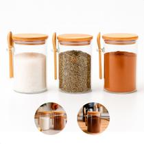 Kit 3 Potes Herméticos com Colher e Tampa de Bambu 550ml Vidro Borossilicato Organizador de Despensa Porta Tempero Mantimentos Kit 3 Potes Herméticos com Colher e Tampa de Bambu 550ml Vidro Borossilicato Organizador de Despensa Porta Tempero Mantimentos