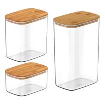 Kit 3 Potes Herméticos Com Tampa De Bambu 0,65L, 1,5L E 2,3L