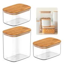 Kit 3 Potes Herméticos Com Tampa De Bambu 0,65L, E 1,5L Kit 3 Potes Herméticos Com Tampa De Bambu 0,65L, E 1,5L