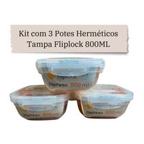 Kit 3 Potes Herméticos Com Tampa Fliplock 800ML - Rischioto