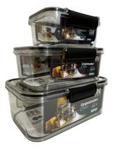 Kit 3 Potes Herméticos Com Tampa Vedação Retangular Plasnort Kit 3 Potes Herméticos Com Tampa Vedação Retangular Plasnort