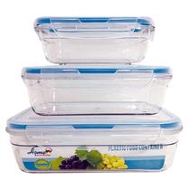 Kit 3 Potes Herméticos com Trava de Segurança Redondo ou Retangular Plástico Transparente