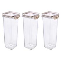 Kit 3 Potes Herméticos com Travas 1,6L Plasútil Branco Funcional Resistente Modular Moderno Seguro