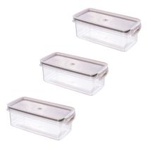 Kit 3 Potes Herméticos com Travas 890ml Plasútil Branco Versátil Modular Moderno Comida Conservação