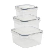 Kit 3 Potes Herméticos Conjunto Quadrado Plástico Plasvale