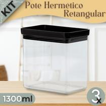 Kit 3 Potes Herméticos de Acrílico Retangular 1300ml Lumini Black e Cristal - Paramount Kit 3 Potes Herméticos de Acrílico Retangular 1300ml Lumini Black e Cristal - Paramount