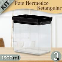 Kit 3 Potes Herméticos de Acrílico Retangular 1300ml Lumini Black e Cristal - Paramount Kit 3 Potes Herméticos de Acrílico Retangular 1300ml Lumini Black e Cristal - Paramount
