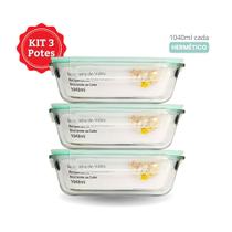 Kit 3 Potes Herméticos de Vidro 1040ml Retangular Kit 3 Potes Herméticos de Vidro 1040ml Retangular