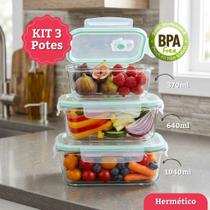 Kit 3 Potes Herméticos de Vidro 370ml, 640ml e 1040ml