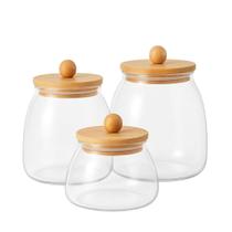 Kit 3 Potes Herméticos de Vidro Bolinha com Tampa de Bambu Porta Mantimentos Kit 3 Potes Herméticos de Vidro Bolinha com Tampa de Bambu Porta Mantimentos