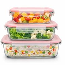 Kit 3 Potes Herméticos de Vidro Borossilicato com Tampa 370ml 640ml 1050ml