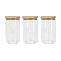 Kit 3 Potes Herméticos de Vidro com Tampa de Bambu 1000ml