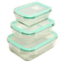 Kit 3 Potes Herméticos de Vidro Retangular com 4 Travas 410ml, 700ml e 1,04L - Bela Flor