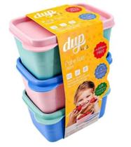 Kit 3 Potes Herméticos Dup Kids Pote Fun 250ml Plástico BPA Free Freezer Micro-ondas Lancheira