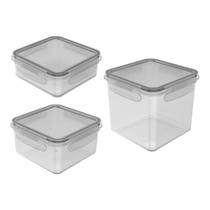 Kit 3 Potes Herméticos Empilhável Click 500/800/1500 Ml - Ou