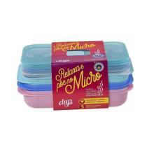 Kit 3 Potes Herméticos para Microondas Dup tampa com Válvula Tapuer Vasilha 500ml cada BPA Free