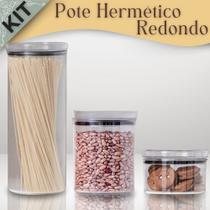 Kit 3 Potes Herméticos Paramount de Acrílico Redondo 480ml 1000ml e 2200ml Um de Cada