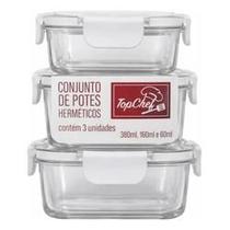 Kit 3 Potes Herméticos Quadrados 60 160 380ml Vedação