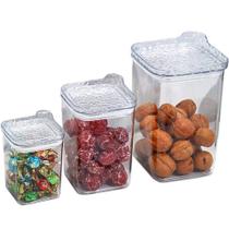 Kit 3 Potes Herméticos Quadrados com Tampa Vedação Forte Plástico Transparente Multiuso Cozinha Dispensa Mantimentos Prático