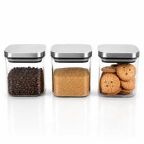 Kit 3 Potes Herméticos Quadrados Vidro 700ml Tampa Inox para Alimentos