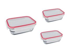 Kit 3 Potes Herméticos Retangular de vidro Jolitex Kit 3 Potes Herméticos Retangular de vidro Jolitex