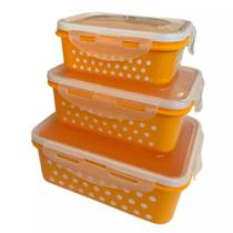 Kit 3 Potes Herméticos Retangulares Com Trava Linha Poá FUY Kit 3 Potes Herméticos Retangulares Com Trava Linha Poá FUY