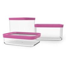 Kit 3 Potes Herméticos Transparente Com Tampa Rosa
