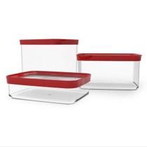 Kit 3 Potes Herméticos Transparente Com Tampa Vermelha